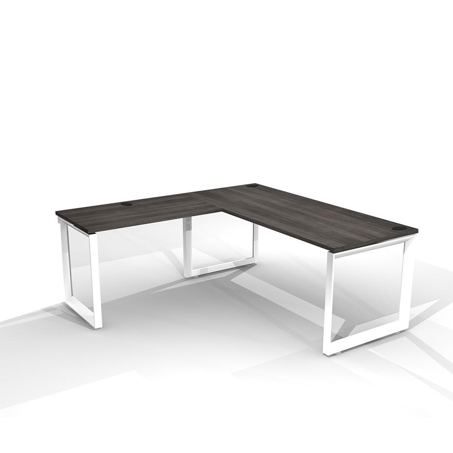 DS-02 60" Desk, 42" Return, Tuxedo-White Top, White Legs